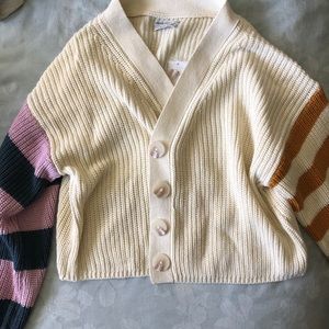 UO Turner Ribbed Cardigan, Neutral Multi color